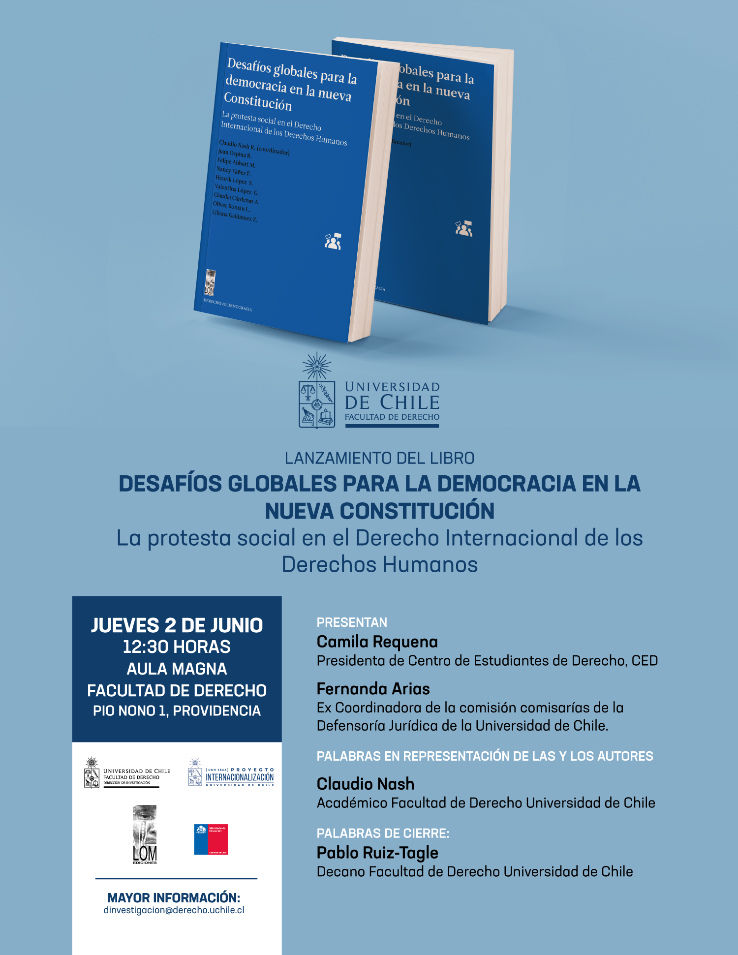 Universidad de Chile invita al Lanzamiento del libro "Desafíos globales para la democracia en la Nueva Constitución"